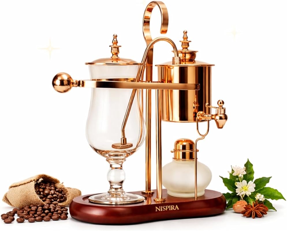 Nispira Belgium Royal Family Balance Siphon Coffee Maker, 500ml Copper