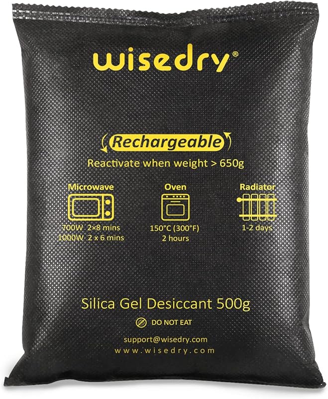 wisedry 2 x 500g Rechargeable Silica Gel Desiccant Packs for Car, Gun 