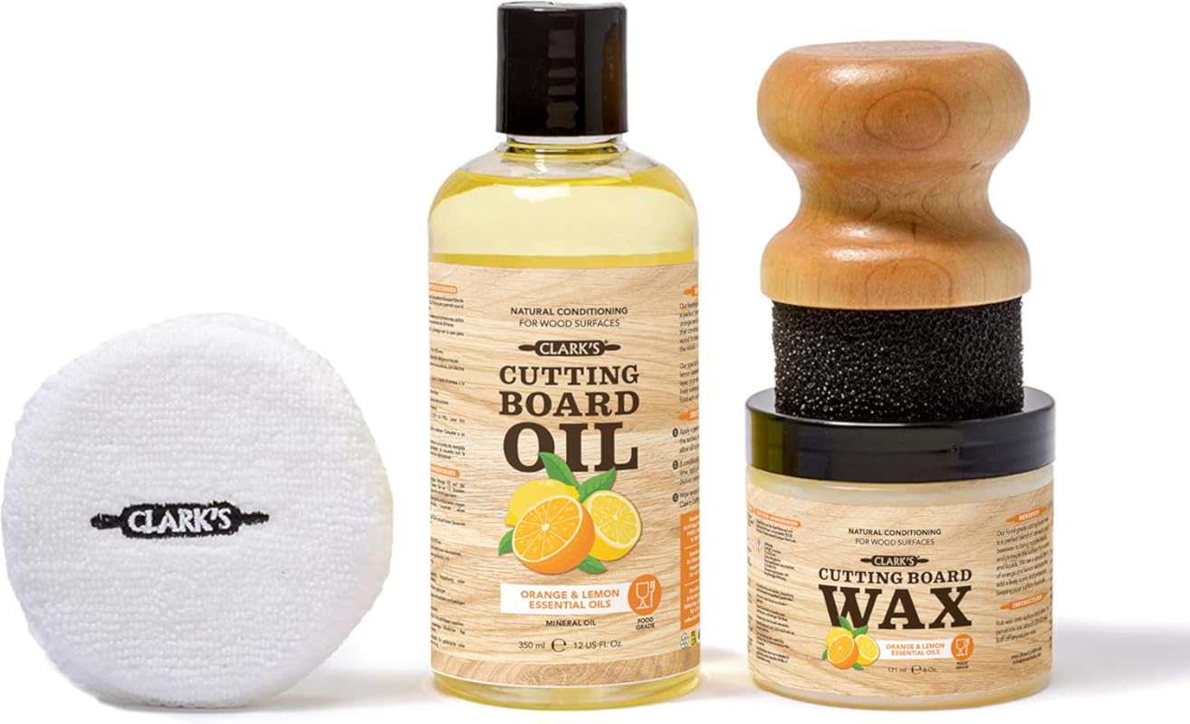 CLARK’S Cutting Board Oil & Wax Kit: 12oz Mineral Oil, 6oz Wax, Applic