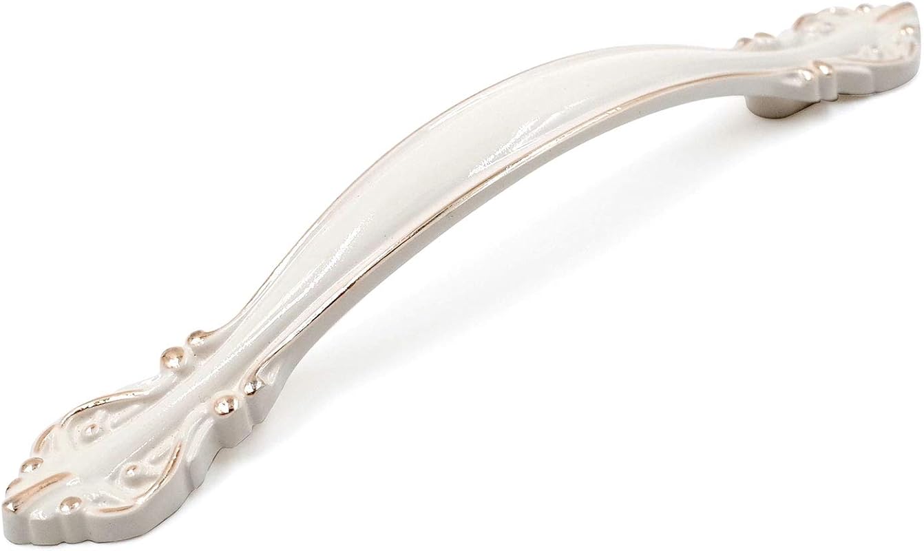 JETLAND 10 Pack Ivory White with Gold Edge Cabinet Pulls, 3.75