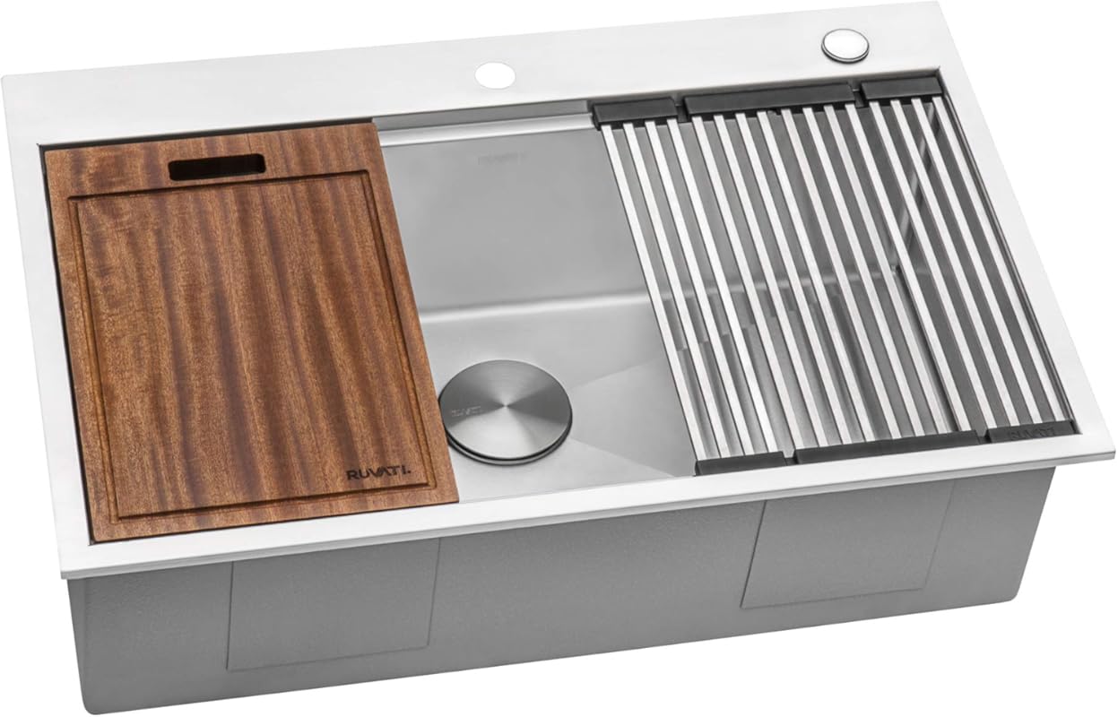 Ruvati 33x22 Inch Workstation Drop-In Kitchen Sink, 16 Gauge Stainless