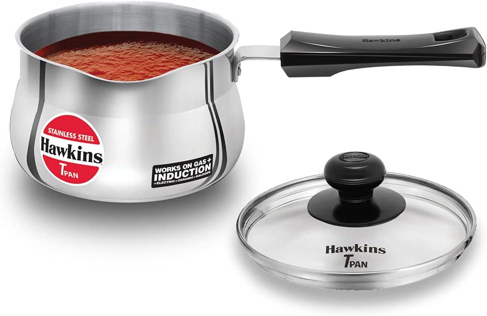 Hawkins 1.5L Stainless Steel Tpan with Glass Lid, Durable Induction Fr