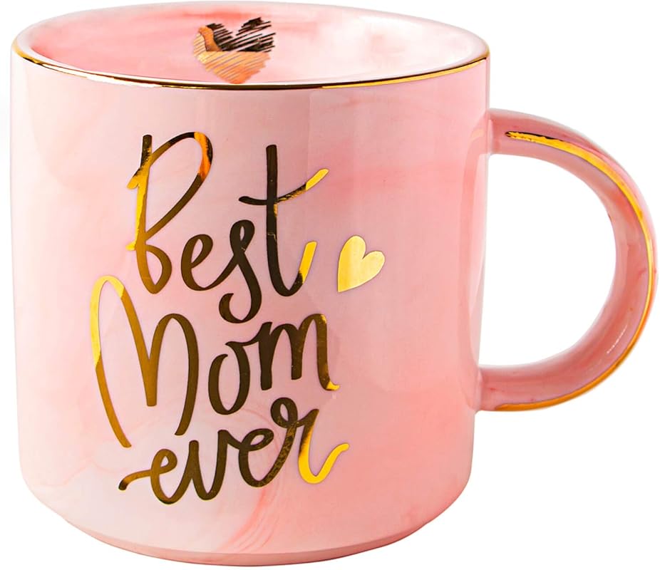 VILIGHT Best Mom Ever Pink Marble 11oz Ceramic Coffee Mug for Daughter