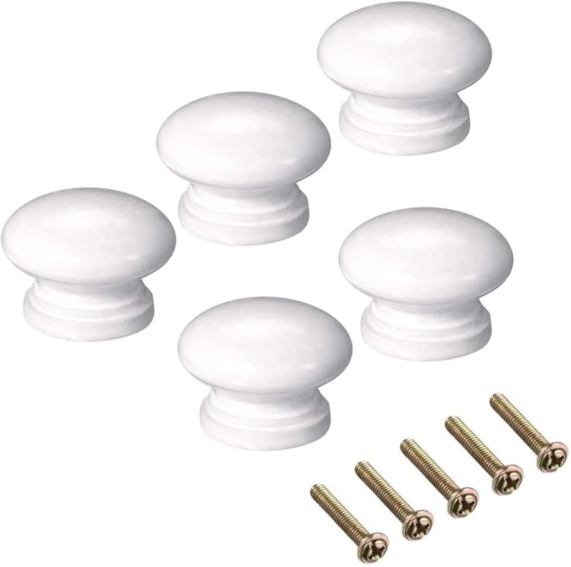 Mgoodoo 5-Pack 1.34'' White Wood Mushroom Knobs for Cabinet Drawers, D