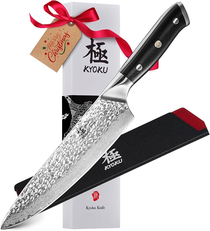 KYOKU Shogun Series 8-inch Chef Knife, Japanese VG10 Steel Core Hammer