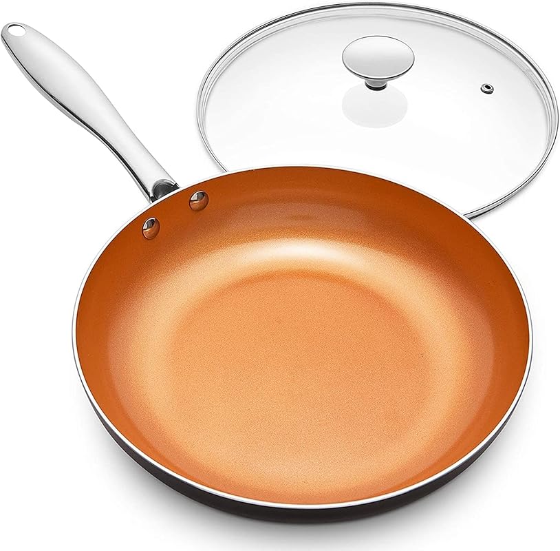 MICHELANGELO Nonstick 8 Inch Frying Pan with Lid, Ceramic Titanium Cop