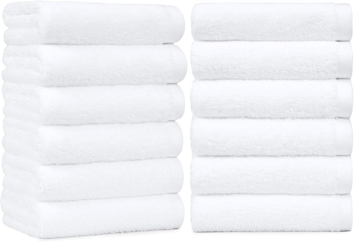 Amazon Basics 12-Pack Soft & Thick Cotton Hand Towels for Bath, Kitche