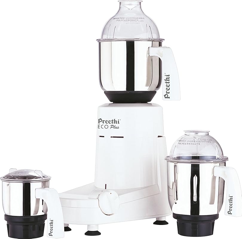 Preethi Eco Plus Mixer Grinder, 110-Volt for USA/Canada – 3-Jar White 