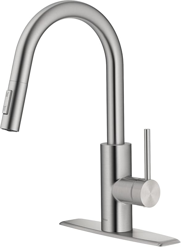 Kraus Oletto Spot Free Stainless Steel Kitchen Faucet, Dual Function w