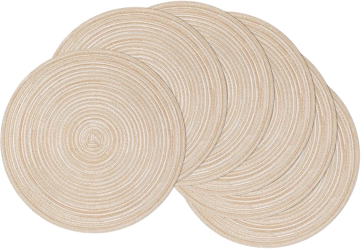 SHACOS Beige Round Cotton Polyester Braided Placemats Set of 6 – Heat 