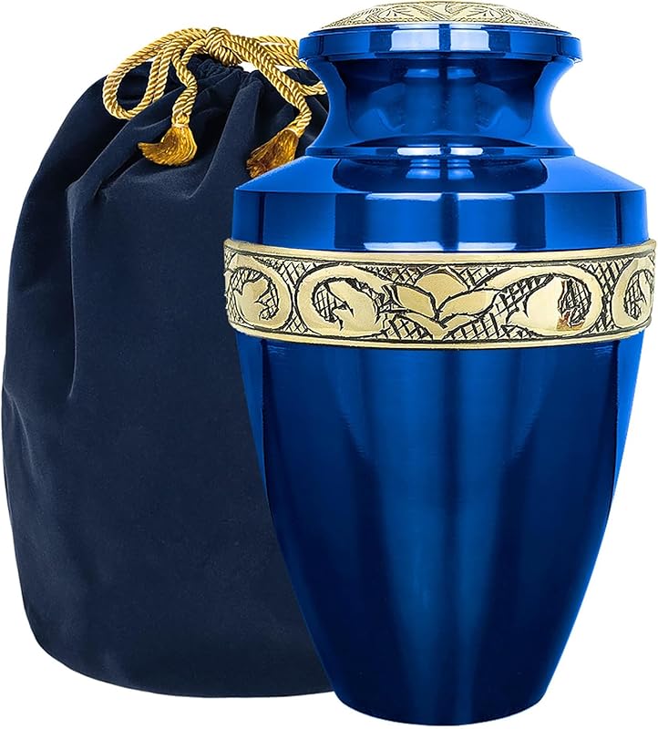 Trupoint Memorials Large Grecian Blue & Gold Cremation Urn for Human A