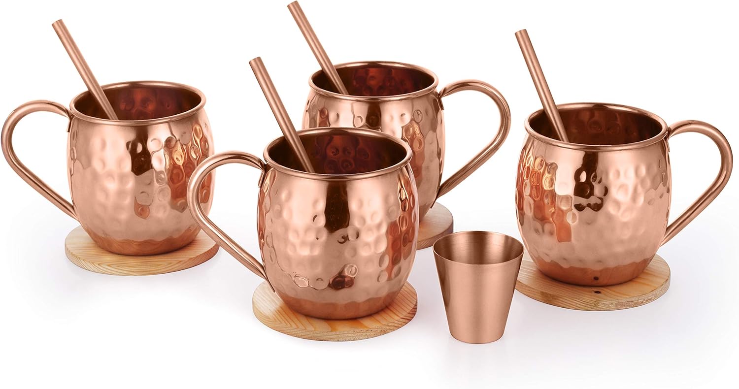 Avador Handcrafted Pure Copper Moscow Mule Mugs – Set of 4, 16 oz Hamm