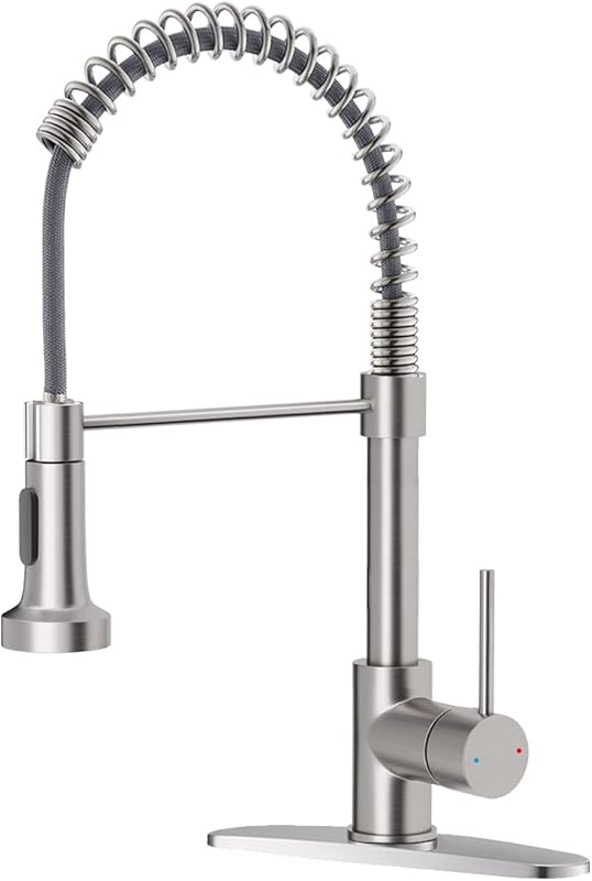 OWOFAN Brushed Nickel Stainless Steel Pull Down Kitchen Faucet, Spring