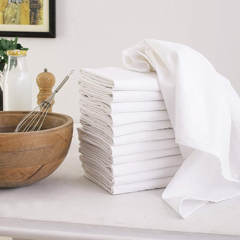 DG Collections 12-Pack Flour Sack Towels 27x27 – White, 100% Cotton, L