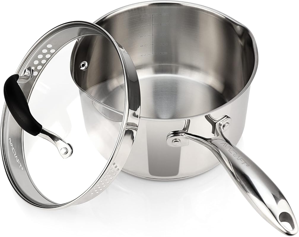 AVACRAFT 3.5 Qt Stainless Steel Saucepan with Glass Strainer Lid, Two