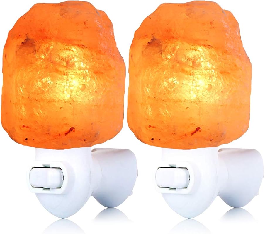 2 Pack Himalayan Natural Salt Lamp Plug-in Night Light, 360° Rotatable