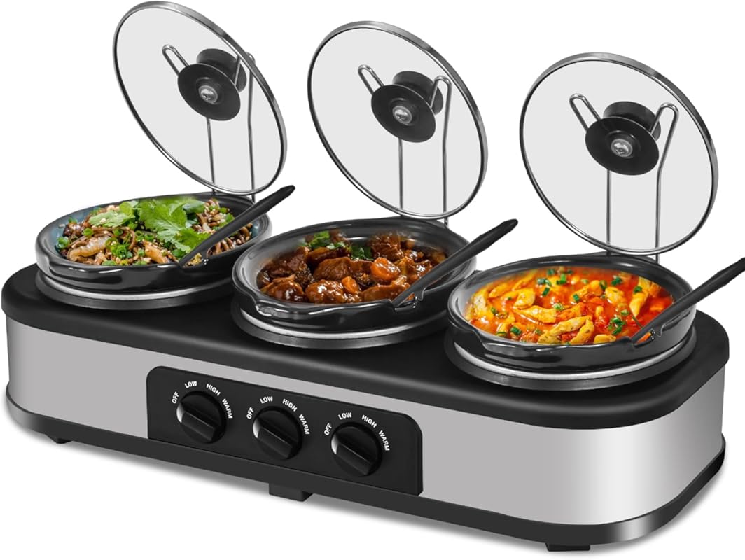 Triple Slow Cooker Buffet Server & Warmer, 3 x 1.5 Qt, Adjustable Temp