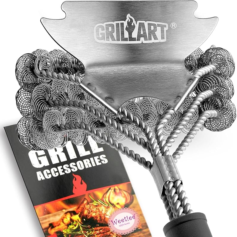 Bristle-Free 18'' Stainless Grill Brush and Scraper: Safe Grate Cleane
