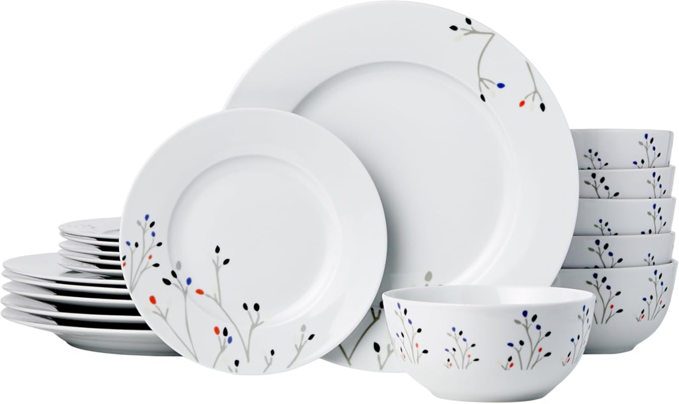 Amazon Basics 18-Piece Dinnerware Set for 6, Microwave and Dishwasher 