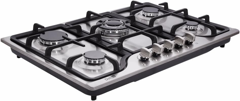 30 Inch Drop-in Gas Cooktop, 5 Sealed Burners, Dual Fuel LPG/NG Conver