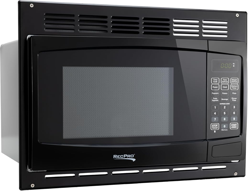 RecPro RV Microwave with Trim Kit, 1.0 Cu Ft, 900W, Black, Greystone/H