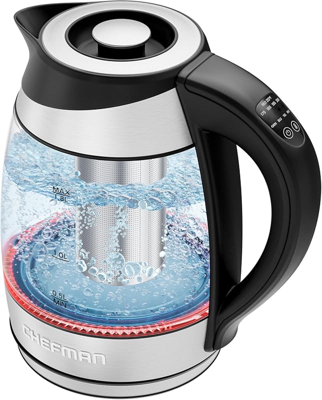 Chefman 1.8L Glass Electric Kettle: Temperature Control, 5 Presets, LE