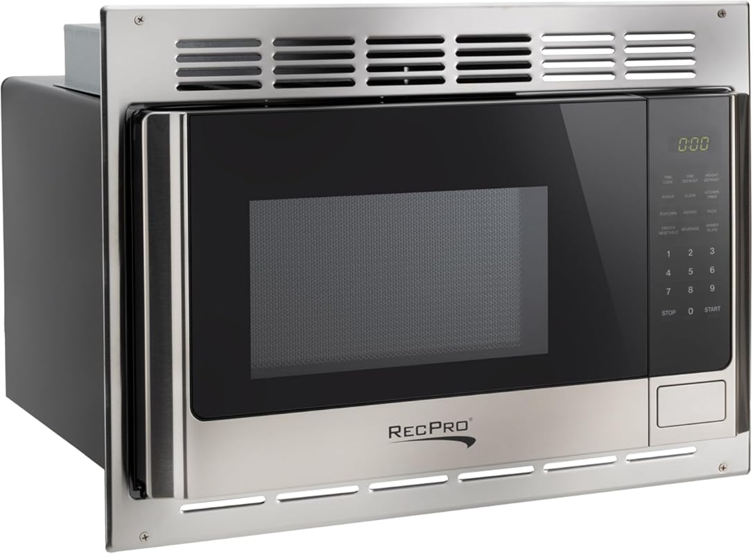 RecPro RV Microwave with Trim Kit, 1.0 Cu Ft, 900W, Stainless Steel, G