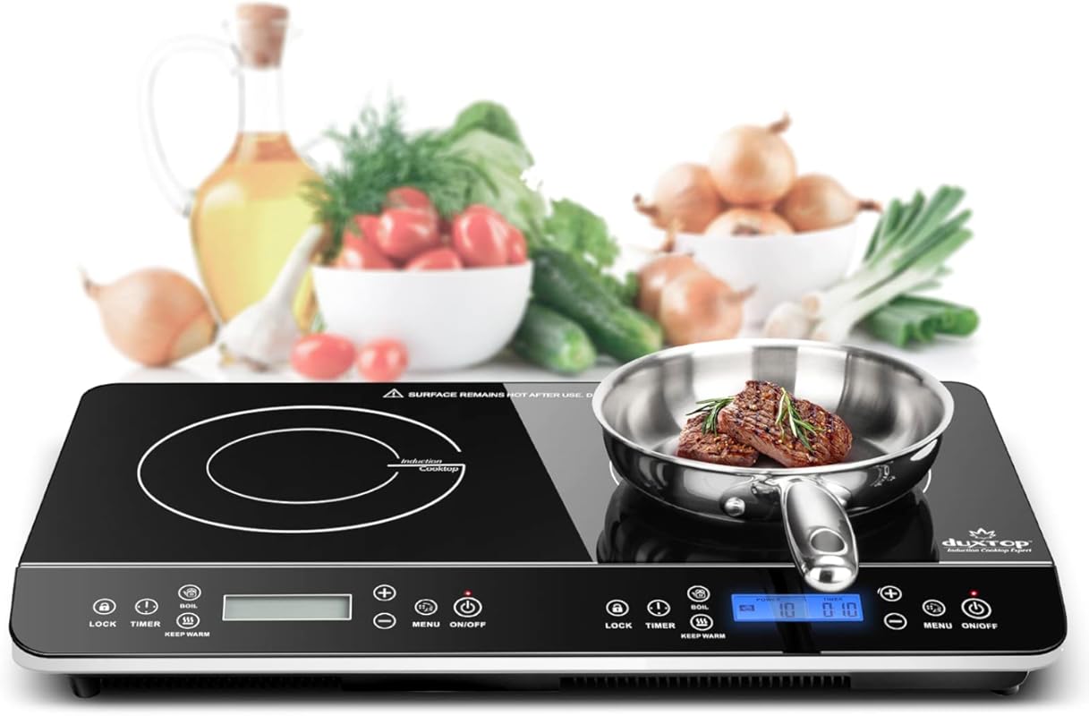 Duxtop LCD Portable Double Induction Cooktop, 1800W Digital Electric C