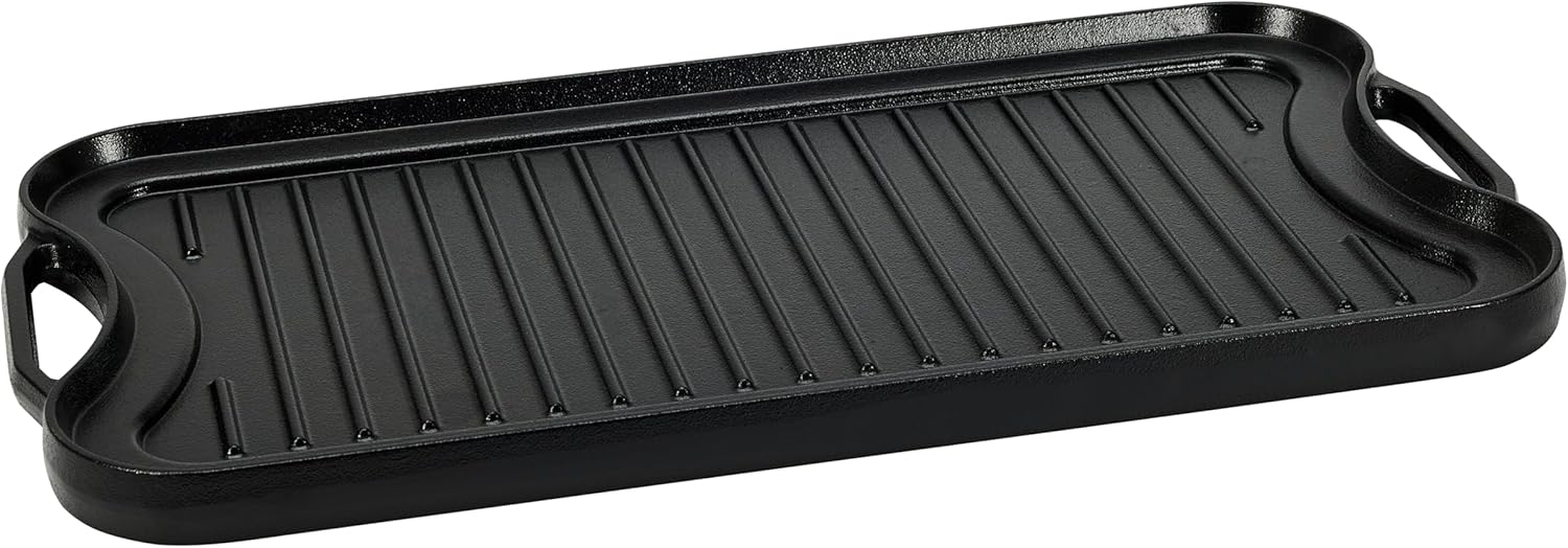 Amazon Basics Pre-Seasoned Cast Iron Reversible Grill Griddle, 20x10.6