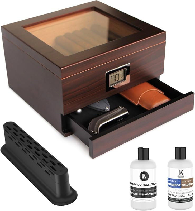 CASE ELEGANCE Renzo Glass Top Humidor: Thick Cedar, Easy Humidificatio