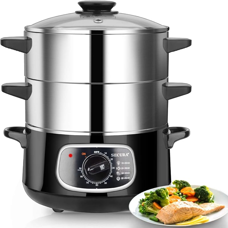 Secura 8.5 Qt Electric Double-Tiered Stainless Steel Steamer with Time