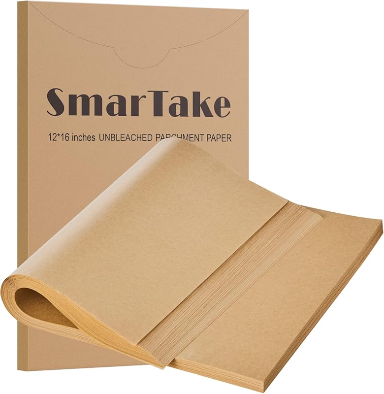 SMARTAKE 200 Pcs Unbleached Parchment Paper Baking Sheets 12x16, Non-S
