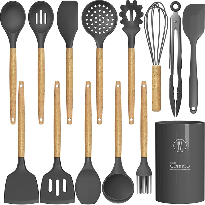 Oannao 446°F Heat Resistant Silicone Kitchen Utensils Set for Nonstick