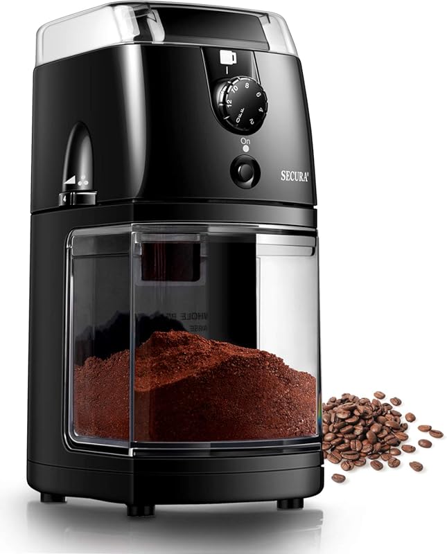 Secura Electric Burr Coffee Grinder Mill, 17 Grind Settings, 12 Cups, 