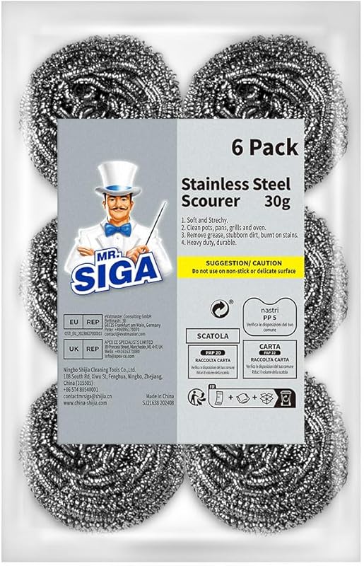 MR.SIGA Durable Stainless Steel Scourers for Heavy Duty Kitchen Cleani