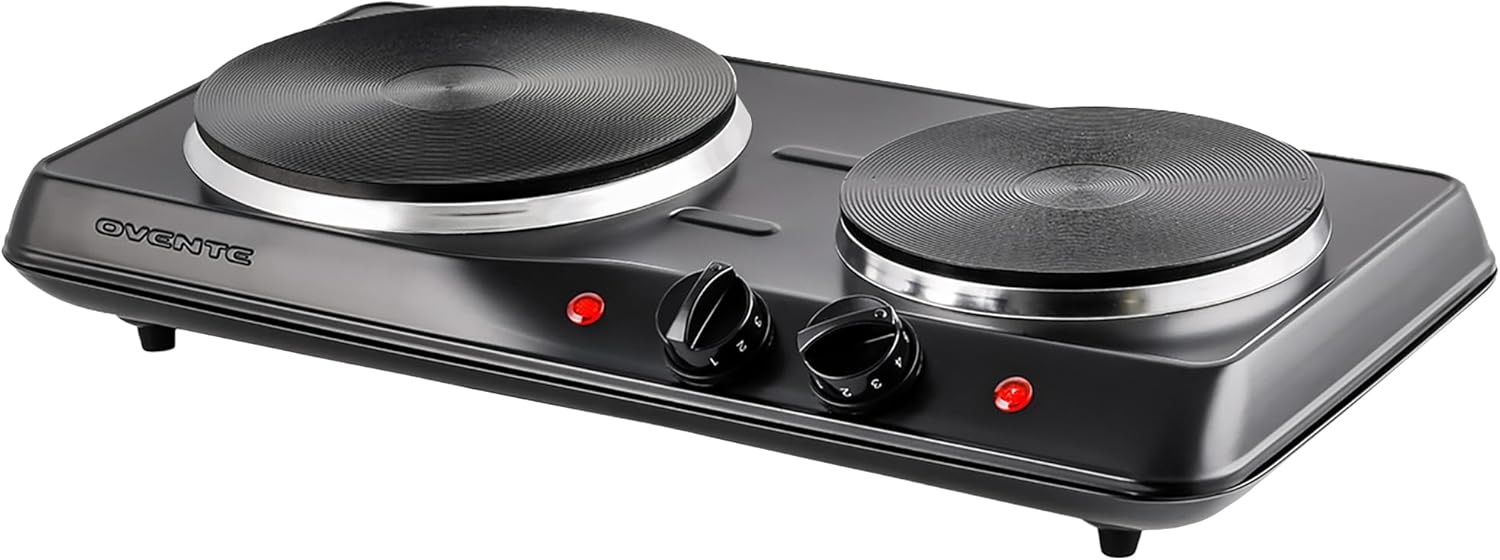 OVENTE BGS102B Electric Countertop Double Burner Cooktop, 1700W, Cast 