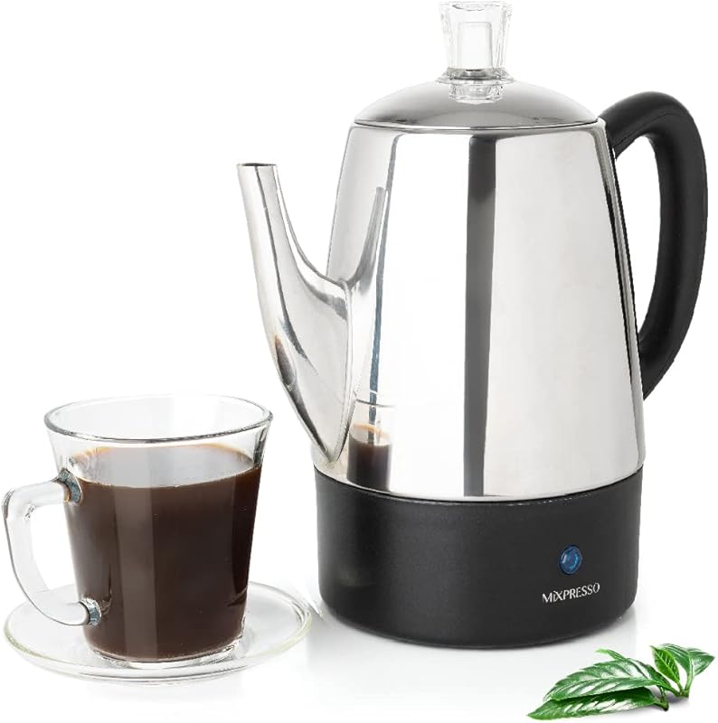 Mixpresso 10-Cup Electric Coffee Percolator Pot, Stainless Steel, Keep
