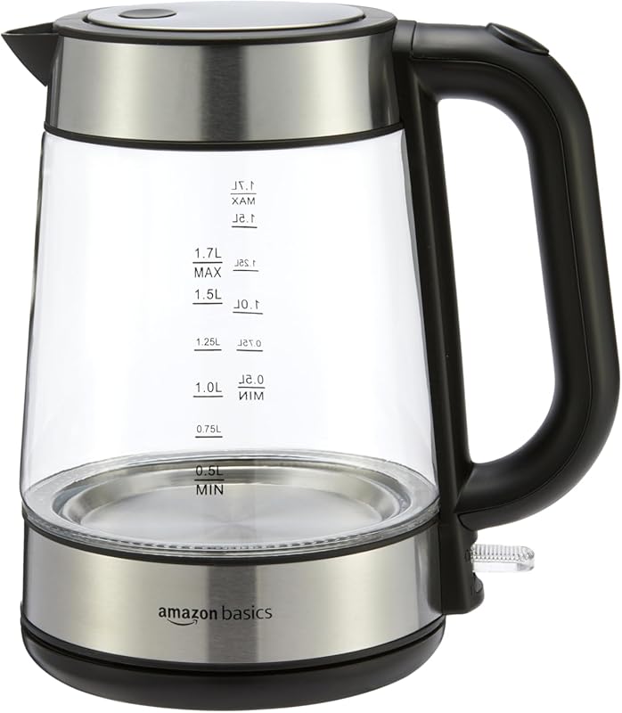 Amazon Basics 1.7L Electric Kettle: Glass Carafe, Fast Boiling, BPA-Fr