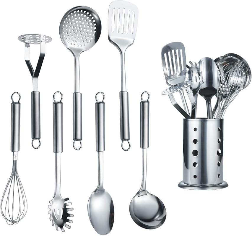 Berglander 8-Piece Stainless Steel Cooking Utensil Set with Stand