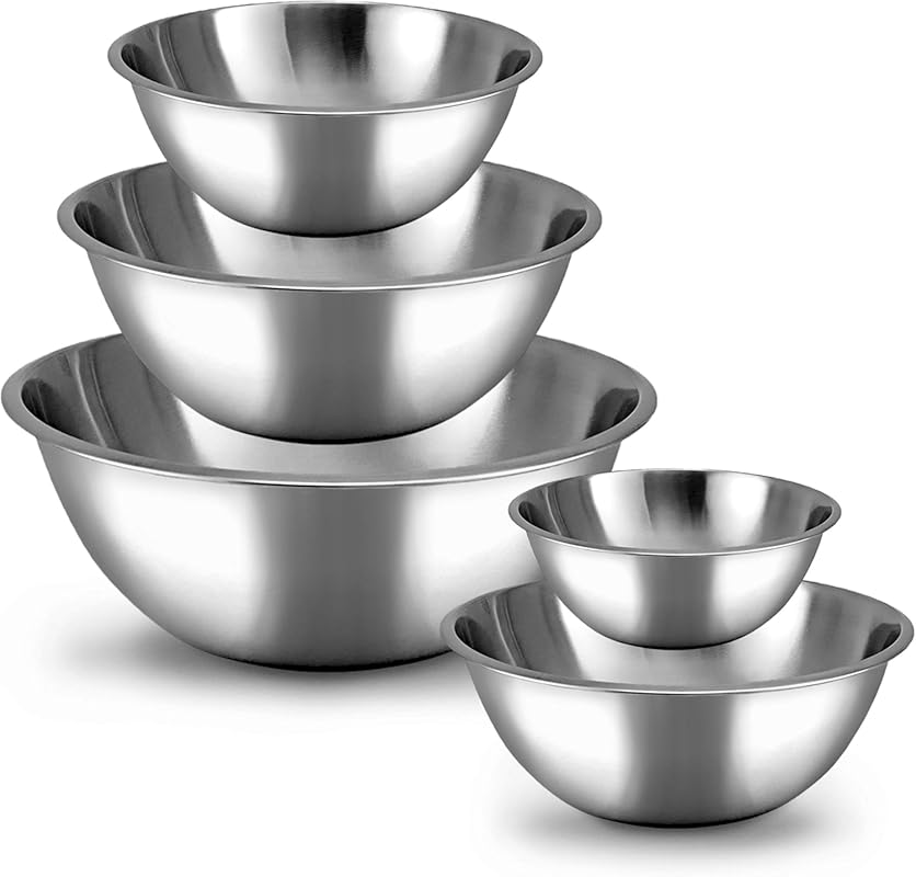 WHYSKO Meal Prep 5-Piece Stainless Steel Mixing Bowls Set for Kitchen 