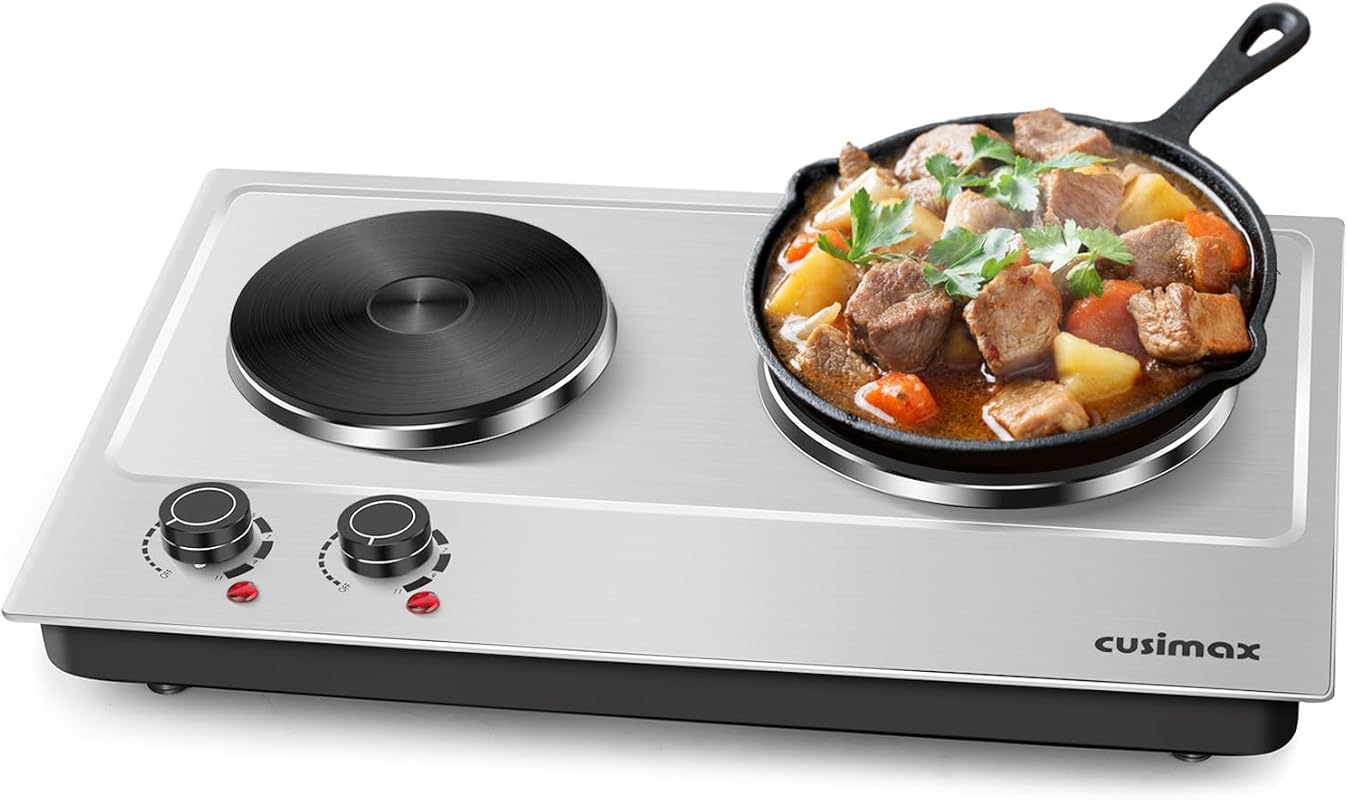 Cusimax 1800W Double Burner Cast Iron Electric Stove with Adjustable T