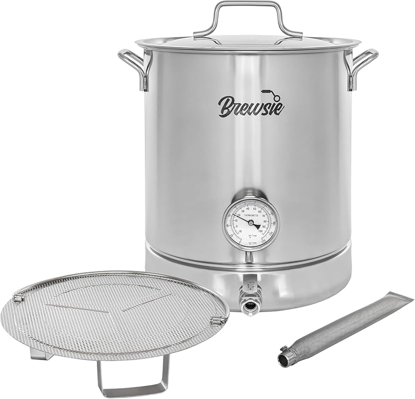 BREWSIE 8 Gal Stainless Steel Home Brew Kettle, Dual Filtration, False