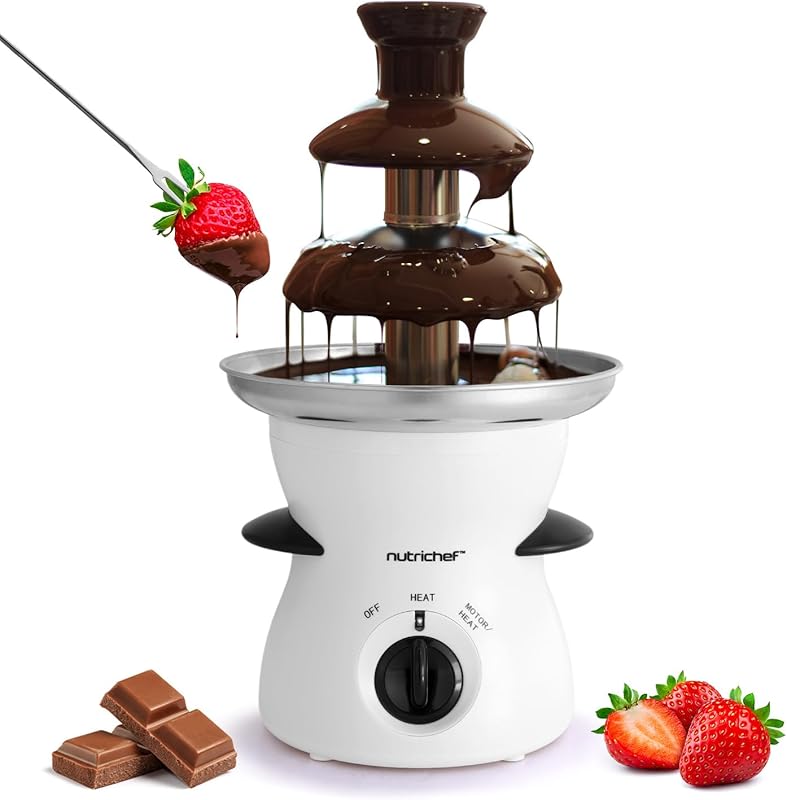 Nutrichef 3 Tier Electric Stainless Steel Chocolate Fondue Fountain, 1