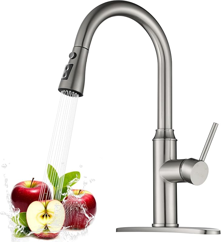 Arofa Modern Commercial Brushed Nickel Kitchen Faucet with Pull-Down S