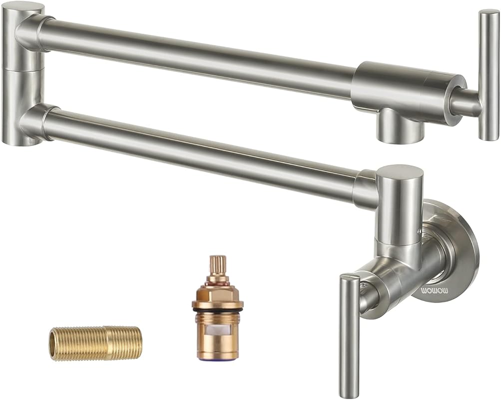 WOWOW Brushed Nickel Pot Filler Faucet, Brass Wall Mount for Kitchen S