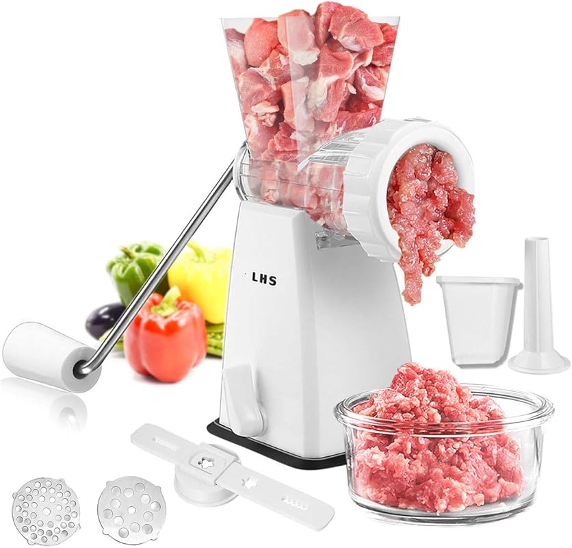 LHS Manual Meat Grinder, Heavy Duty with Stainless Steel Blades and Po
