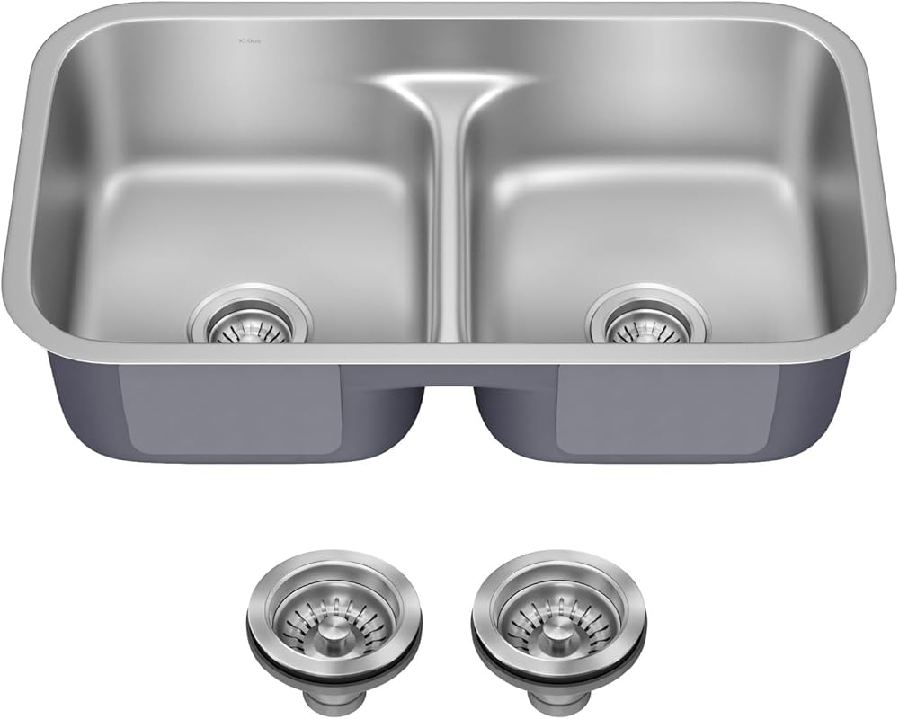 KRAUS Premier 32-inch Undermount 50/50 Double Bowl Low Divider Stainle