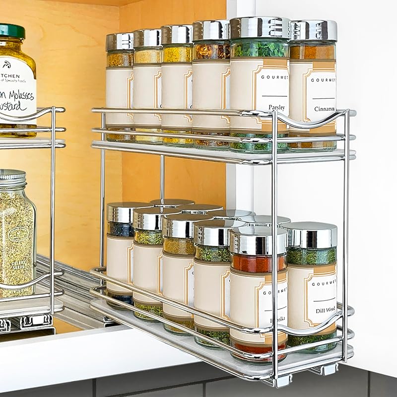 LYNK PROFESSIONAL® 2-Tier Pull Out Spice Rack Organizer for Kitchen Ca