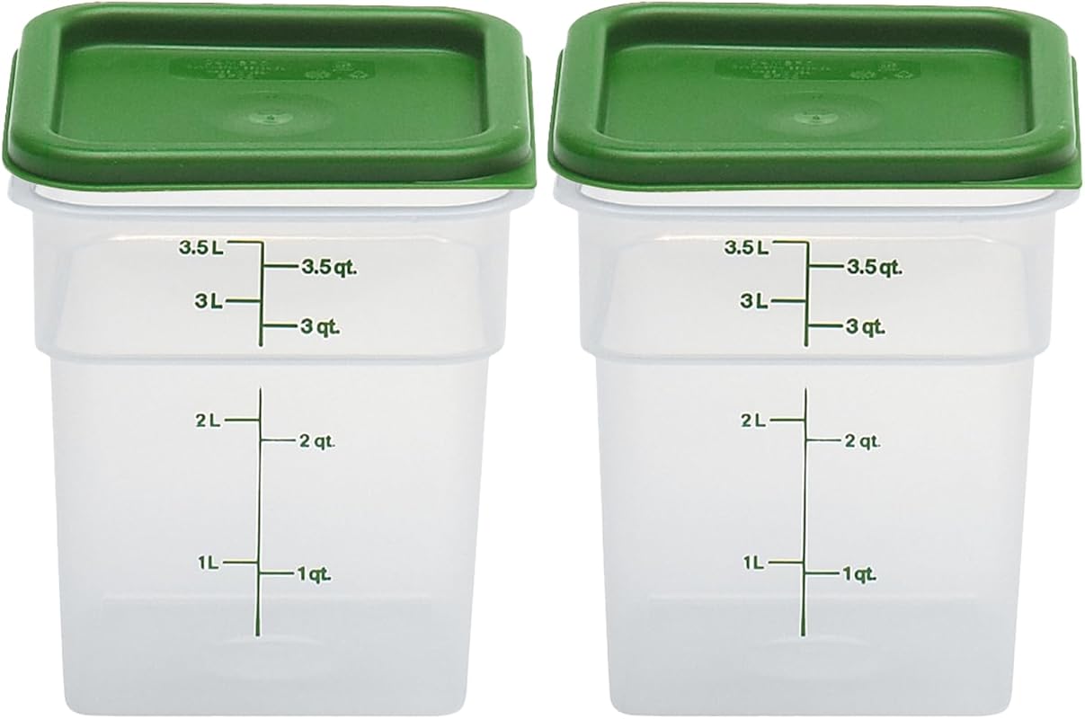 Cambro Classic Square 4QT Food Storage Container 2-Pack with Green Lid