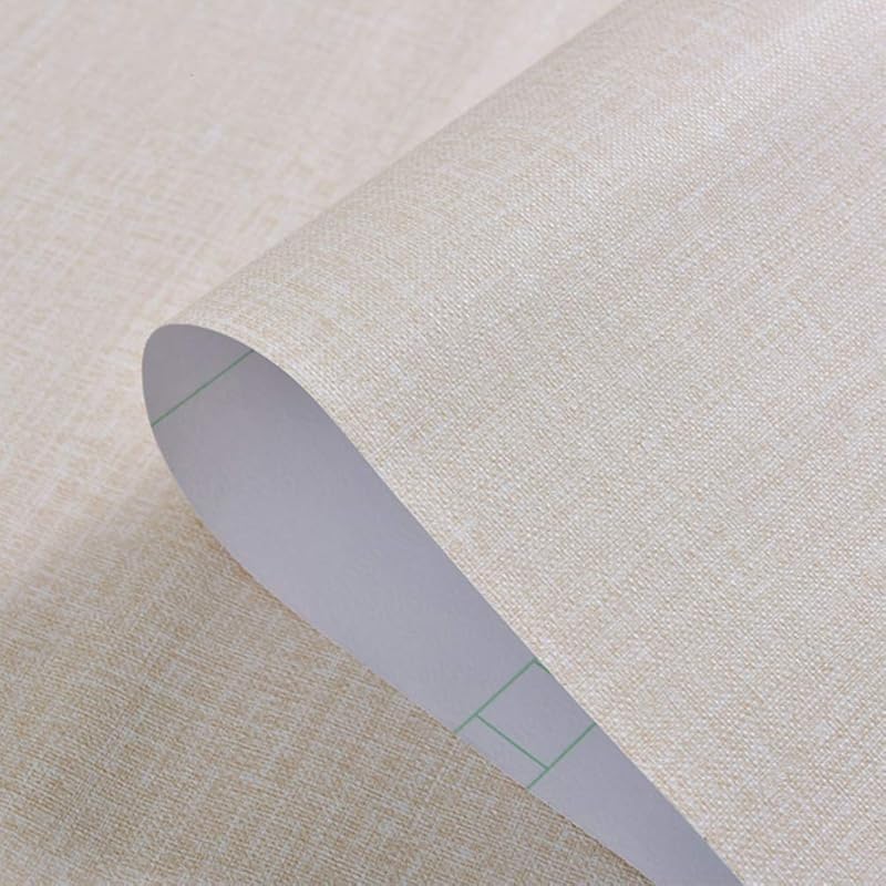 Waterproof Self-Adhesive Linen Cream Pattern Wallpaper, 15.6